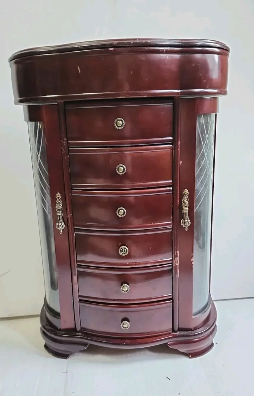 Hives and Honey Patricia style Large jewelry Box Dark Cherry Etched Glass Mirror